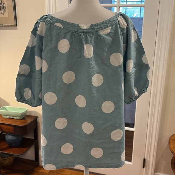 LIFT linen + viscose light blue and white polka dots top. Shortsleeved. Size M - Picture 5 of 7